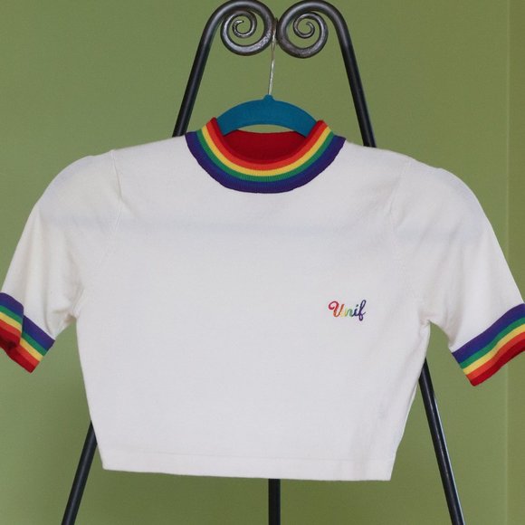 UNIF Hue Top Size Small with Rainbow Trim - Picture 1 of 5